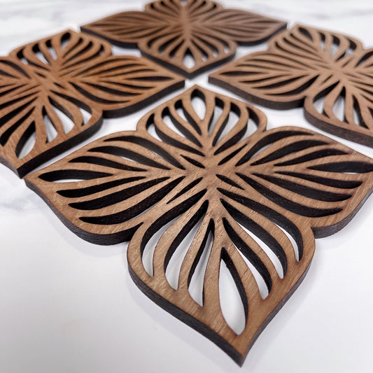 Botanical Upcycled Teak Wood Coasters - Set of 2 or 4-1