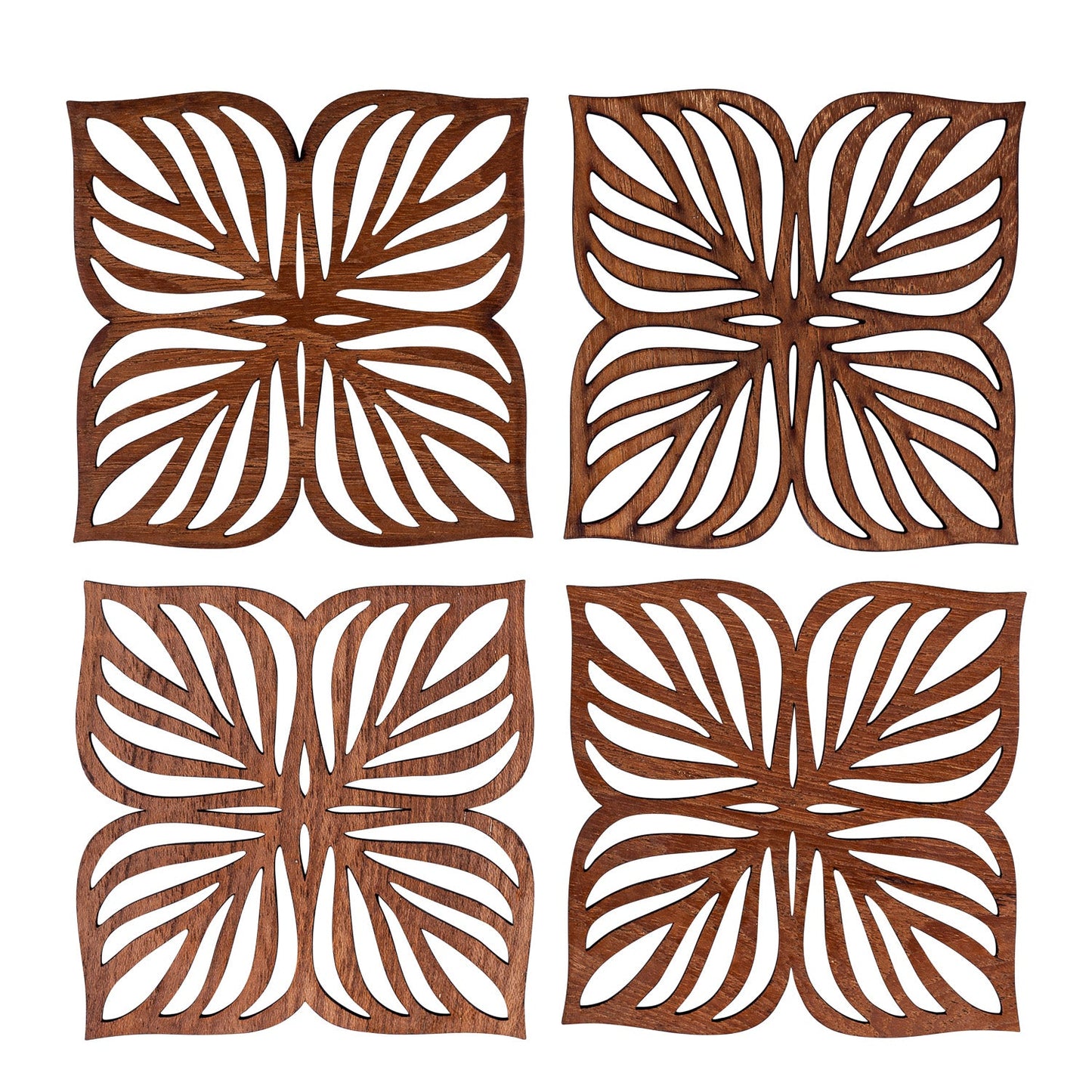 Botanical Upcycled Teak Wood Coasters - Set of 2 or 4-0