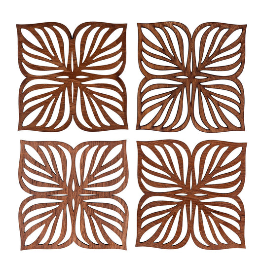 Botanical Upcycled Teak Wood Coasters - Set of 2 or 4-0