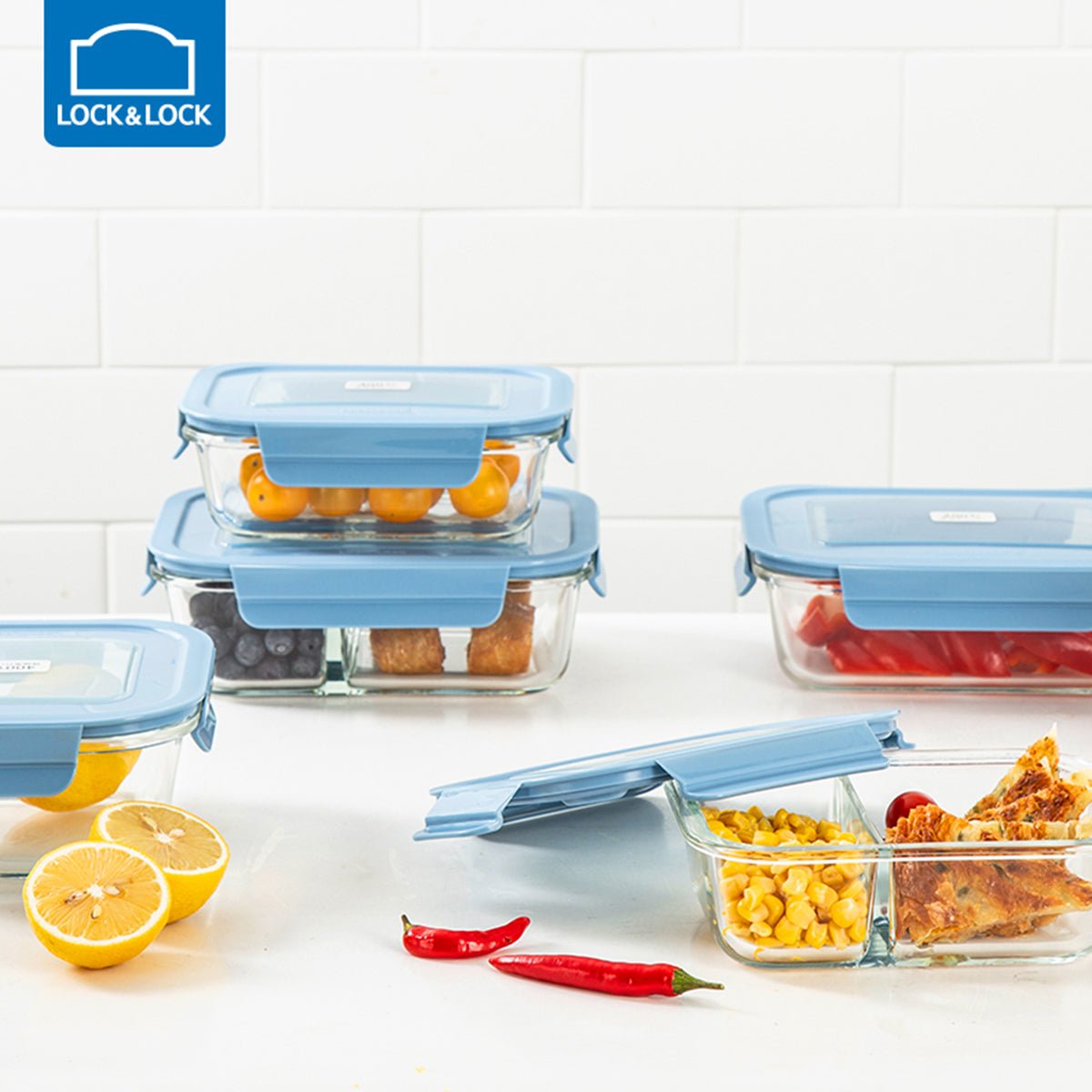 Classic 5pcs Microwave Oven Safe Blue Glass Container Set 3.58L - Your Trusted Food Storage Solution-1