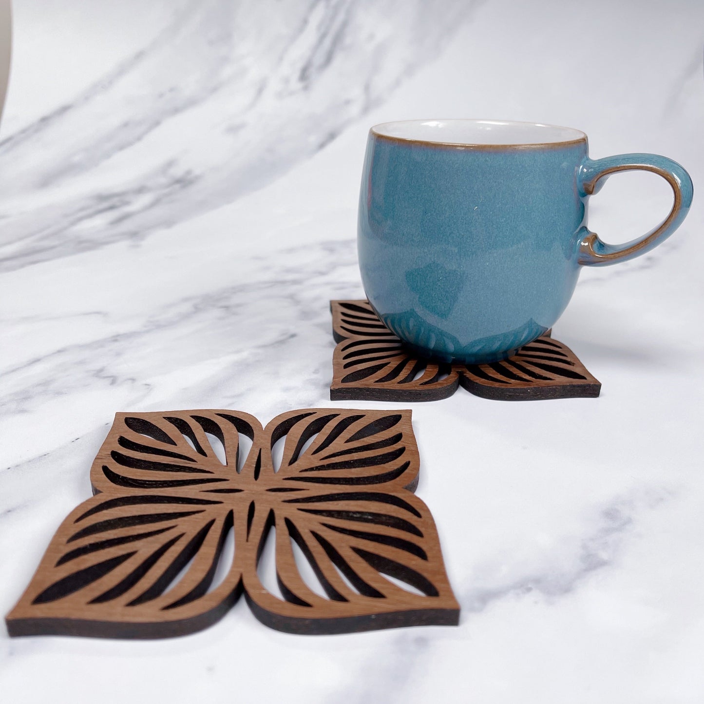Botanical Upcycled Teak Wood Coasters - Set of 2 or 4-2