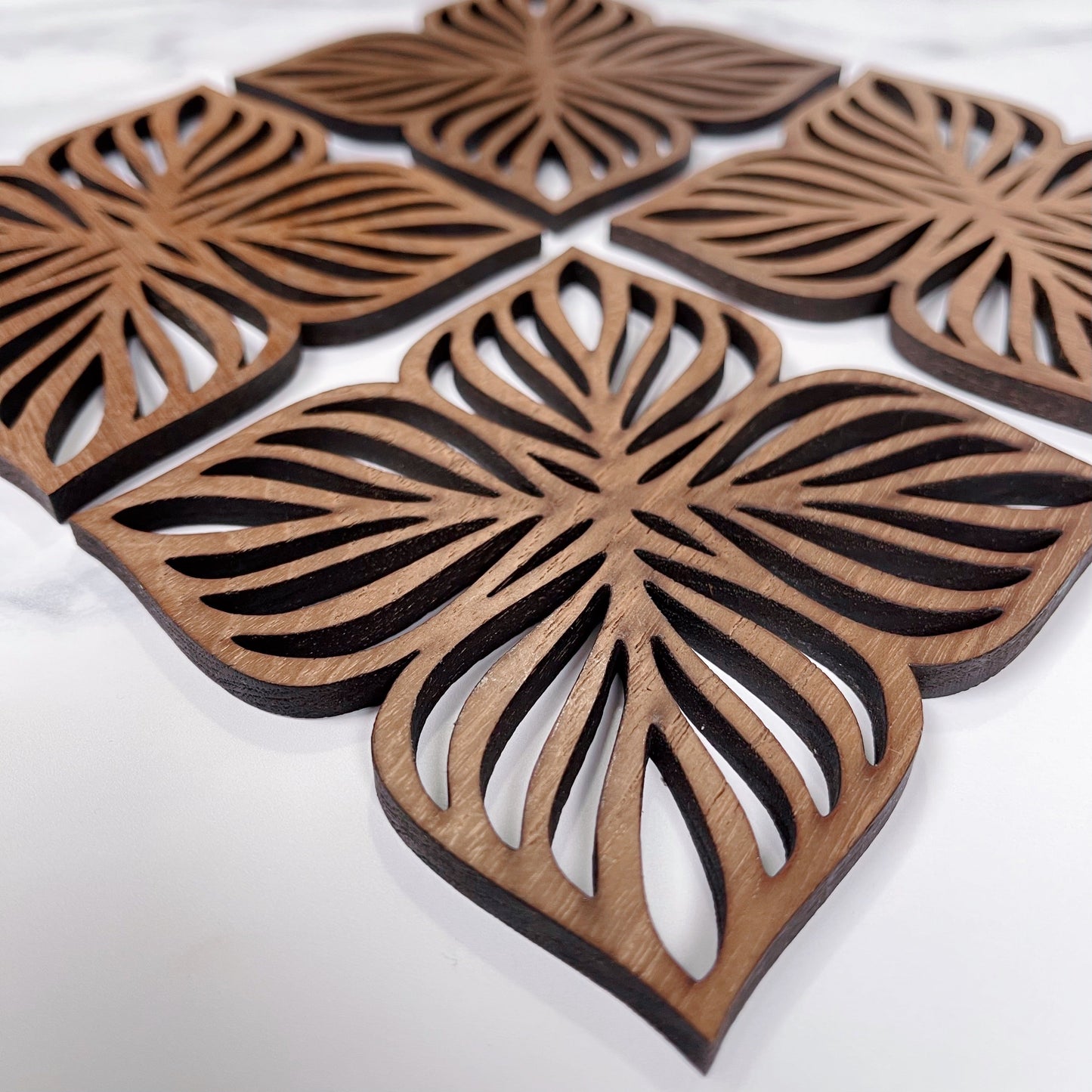 Botanical Upcycled Teak Wood Coasters - Set of 2 or 4-1